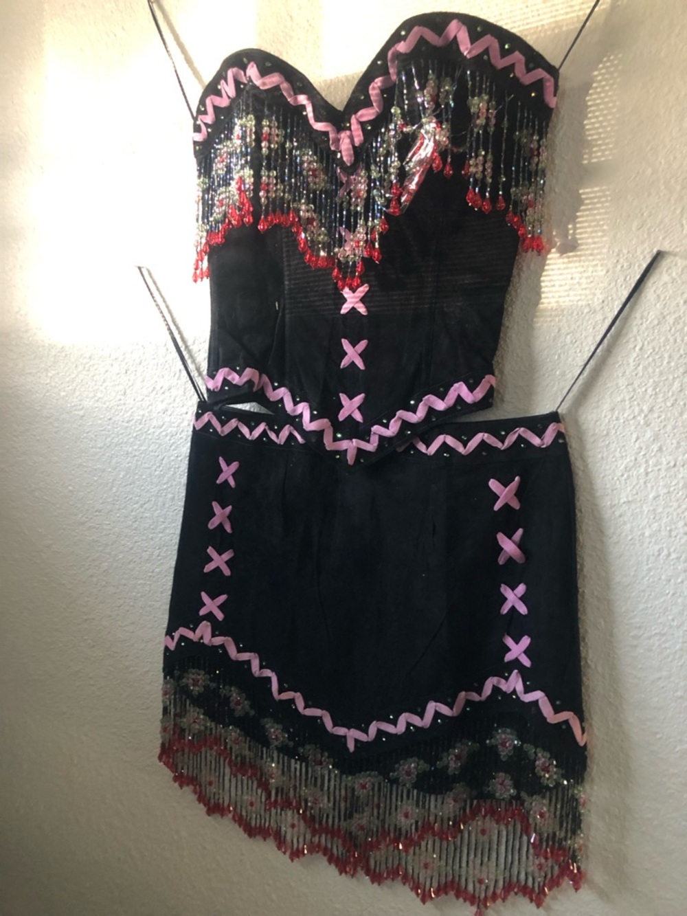 Genuine Leather Vintage trashy lingerie corset and skirt Beaded Fringe - Picture 8 of 8